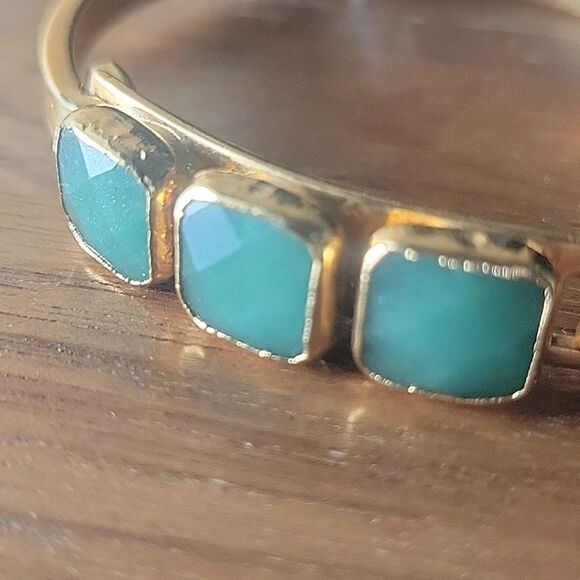 NWT Janna Conner Green Aventurine 18kt Gold Bracelet Good Luck Cuff Bangle NEW - Picture 3 of 14